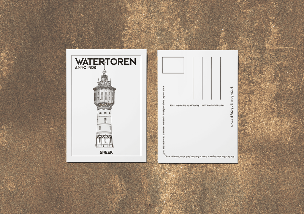Watertoren Sneek postcard front and back - English