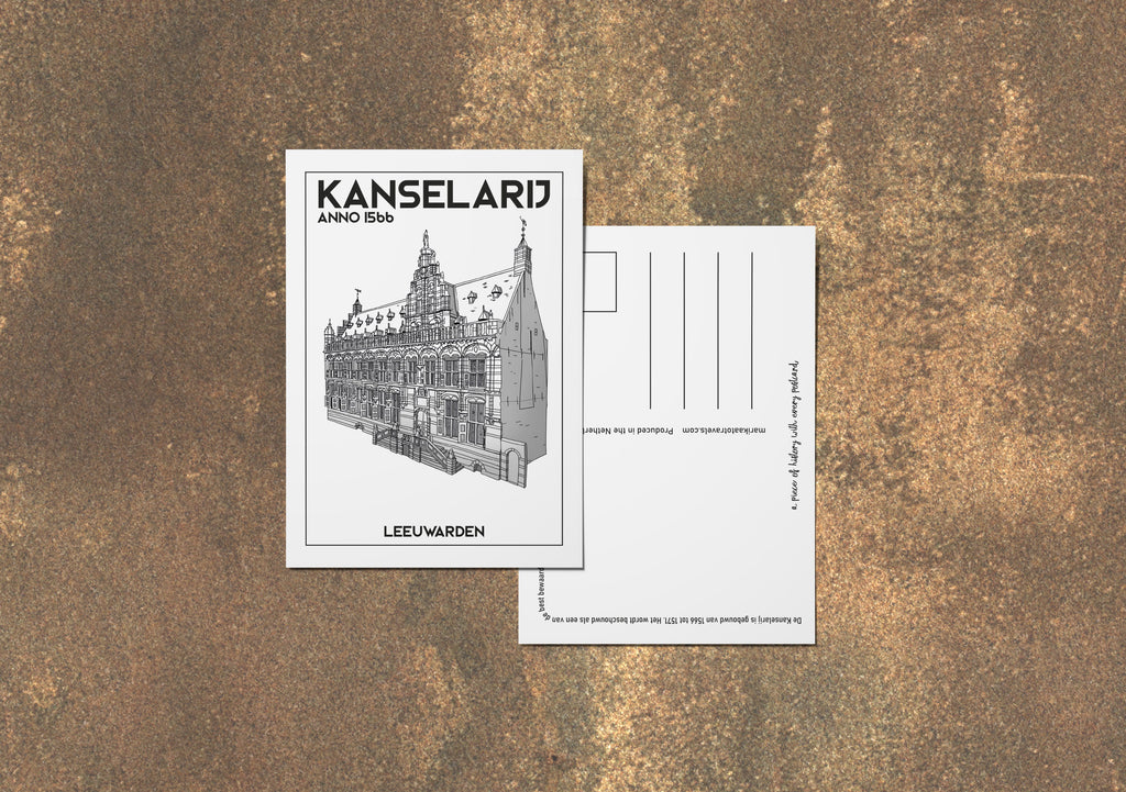 Voor- en achterkant van de Kanselarij ansichtkaart — Nederlandse versie