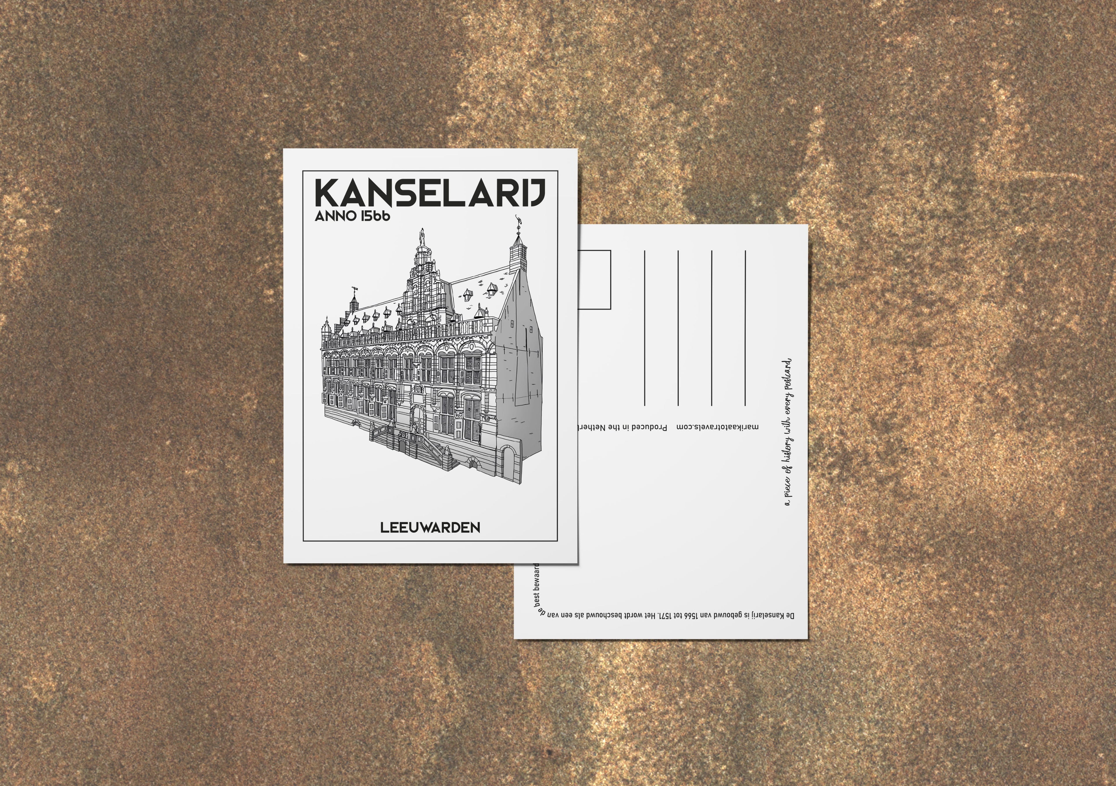 Voor- en achterkant van de Kanselarij ansichtkaart — Nederlandse versie
