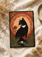 Tuxedo Cat Art Nouveau ansichtkaart - voorkant